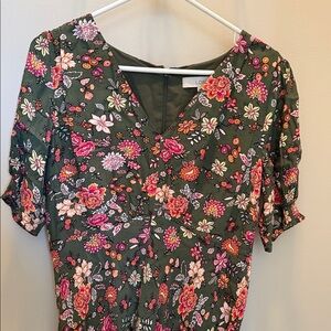 LOFT Green Dress with Pink and Orange Floral Pattern